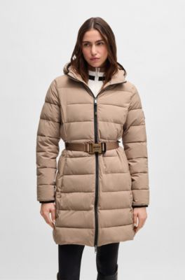 Equestrian water-repellent quilted coat with side zips, Beige