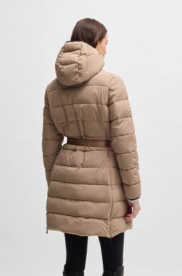 Equestrian water-repellent quilted coat with side zips, Beige
