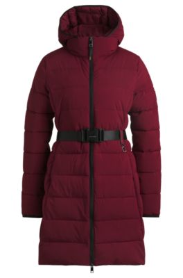 Equestrian water-repellent quilted coat with side zips, Dark Red