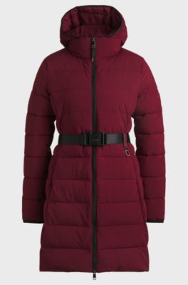 Equestrian water-repellent quilted coat with side zips, Dark Red