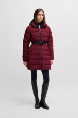 Equestrian water-repellent quilted coat with side zips, Dark Red