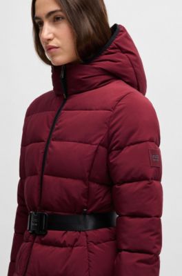 Equestrian water-repellent quilted coat with side zips, Dark Red