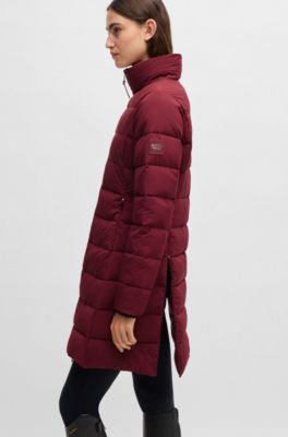 Equestrian water-repellent quilted coat with side zips, Dark Red