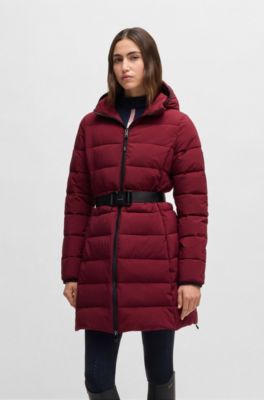 Equestrian water-repellent quilted coat with side zips, Dark Red