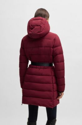 Equestrian water-repellent quilted coat with side zips, Dark Red