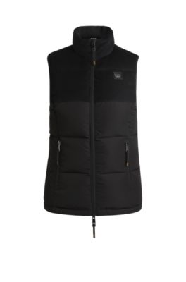 Doudoune d&rsquo;&eacute;quitation imperm&eacute;able sans manches avec finition en velours c&ocirc;tel&eacute;, Noir