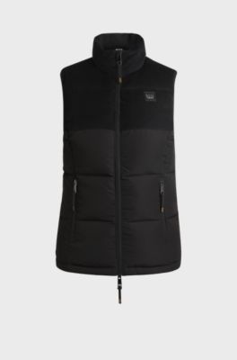 Equestrian waterproof gilet with corduroy trim, Black