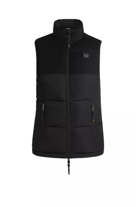 Equestrian waterproof gilet with corduroy trim