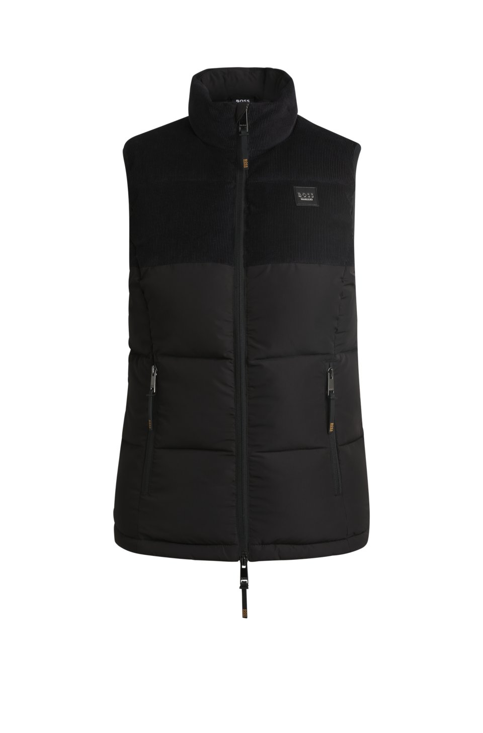 Equestrian waterproof gilet with corduroy trim