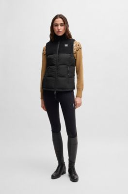 Equestrian waterproof gilet with corduroy trim, Black