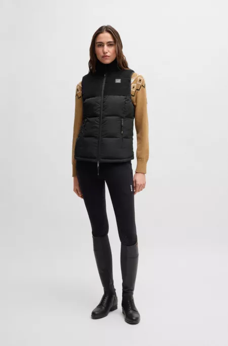 Equestrian waterproof gilet with corduroy trim