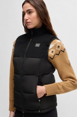 Doudoune d&rsquo;&eacute;quitation imperm&eacute;able sans manches avec finition en velours c&ocirc;tel&eacute;, Noir