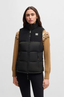 Doudoune d&rsquo;&eacute;quitation imperm&eacute;able sans manches avec finition en velours c&ocirc;tel&eacute;, Noir