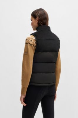 Doudoune d&rsquo;&eacute;quitation imperm&eacute;able sans manches avec finition en velours c&ocirc;tel&eacute;, Noir