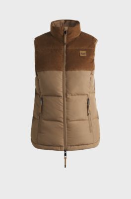 Equestrian waterproof gilet with corduroy trim, Beige