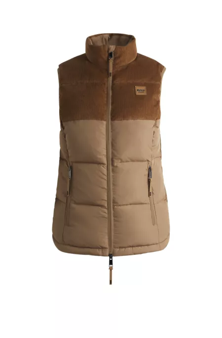 Equestrian waterproof gilet with corduroy trim