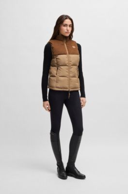 Wasserdichte Reitsport-Weste mit Cord-Besatz, Beige