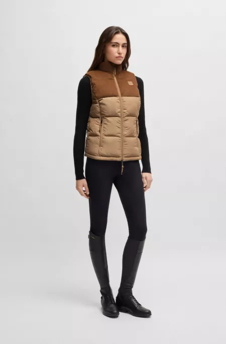 Equestrian waterproof gilet with corduroy trim