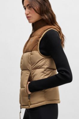 Equestrian waterproof gilet with corduroy trim, Beige
