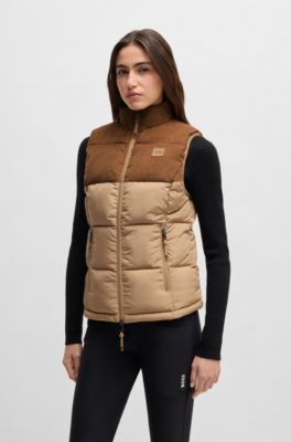 Equestrian waterproof gilet with corduroy trim, Beige