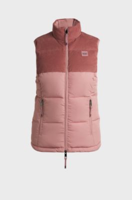 Equestrian waterproof gilet with corduroy trim, light pink