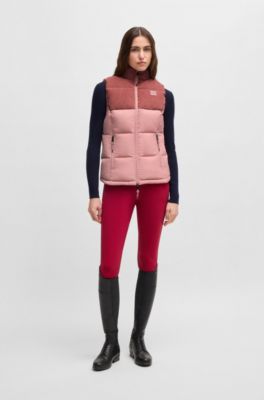 Doudoune d&rsquo;&eacute;quitation imperm&eacute;able sans manches avec finition en velours c&ocirc;tel&eacute;, Rose clair