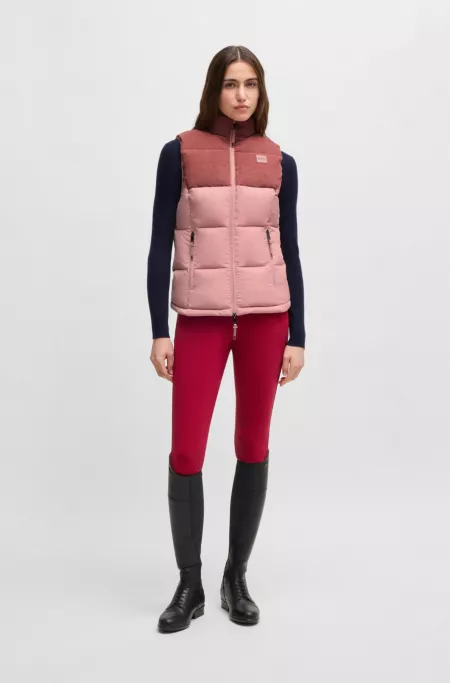 Equestrian waterproof gilet with corduroy trim