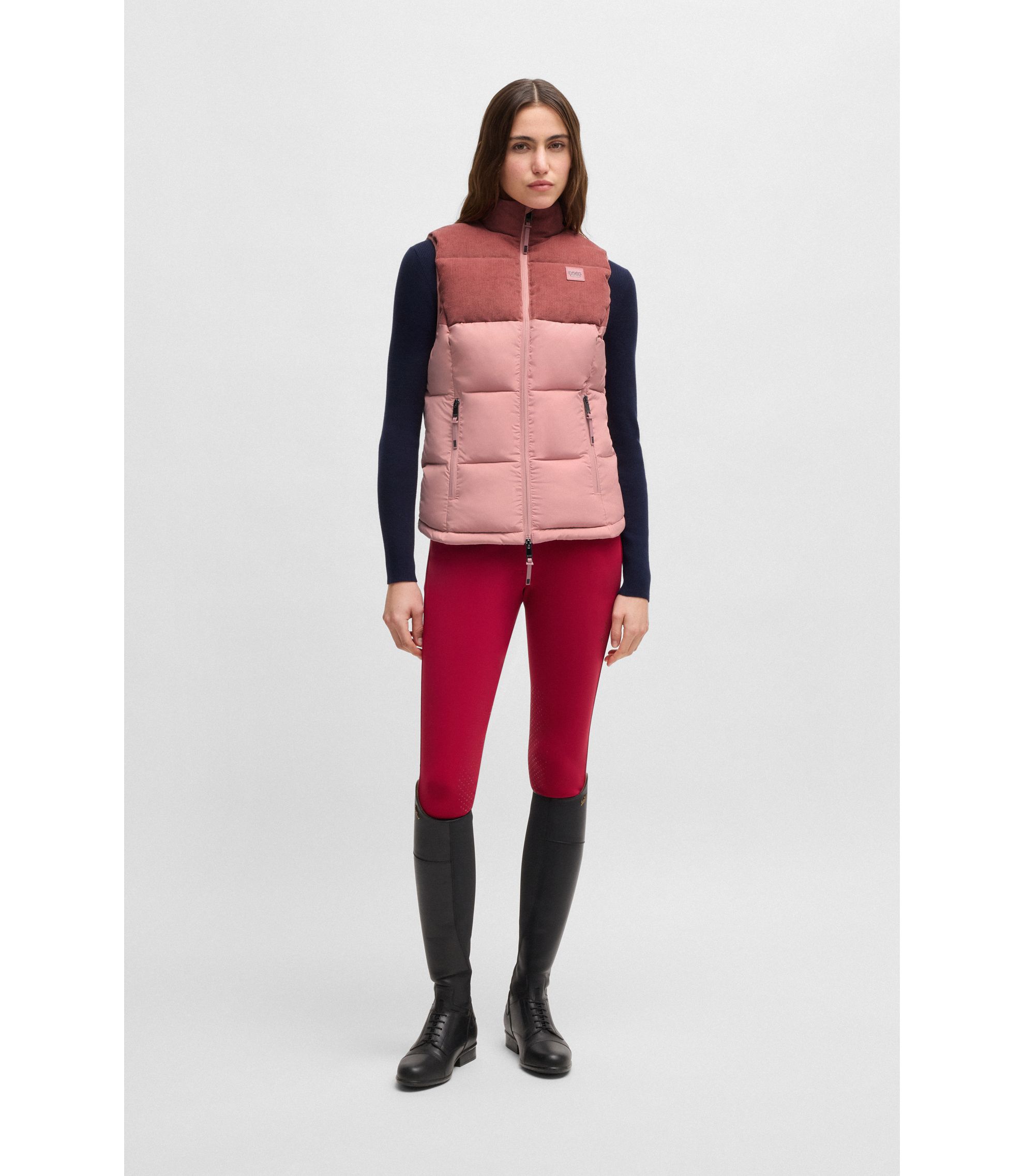 BOSS - Equestrian waterproof gilet with corduroy trim - light pink