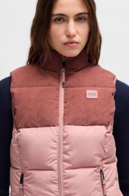 Equestrian waterproof gilet with corduroy trim, light pink