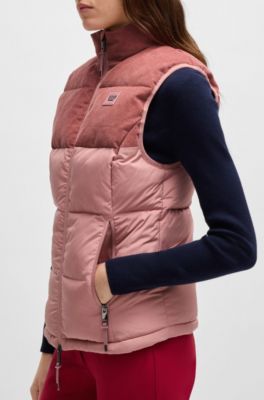 Doudoune d&rsquo;&eacute;quitation imperm&eacute;able sans manches avec finition en velours c&ocirc;tel&eacute;, Rose clair