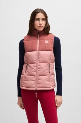 Equestrian waterproof gilet with corduroy trim, light pink