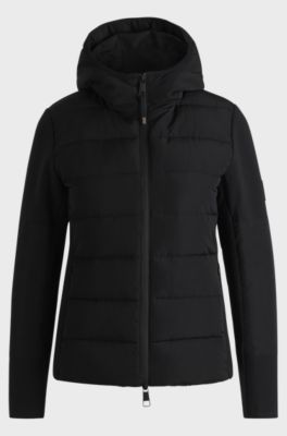 Wasserabweisende, wattierte Reitsport-Hybrid-Jacke, Schwarz