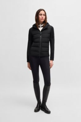 Wasserabweisende, wattierte Reitsport-Hybrid-Jacke, Schwarz