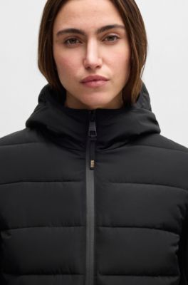 Wasserabweisende, wattierte Reitsport-Hybrid-Jacke, Schwarz