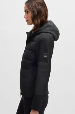Wasserabweisende, wattierte Reitsport-Hybrid-Jacke, Schwarz