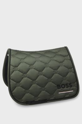 Equestrian dressage saddle pad with Double B monogram quilting, Dark Green