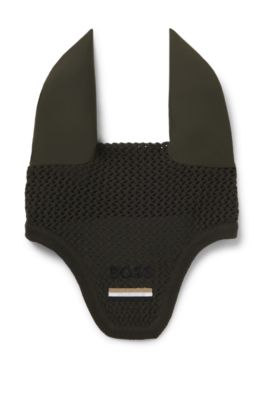 Equestrian fly veil with crochet knit, Dark Green