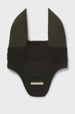 Equestrian fly veil with crochet knit, Dark Green