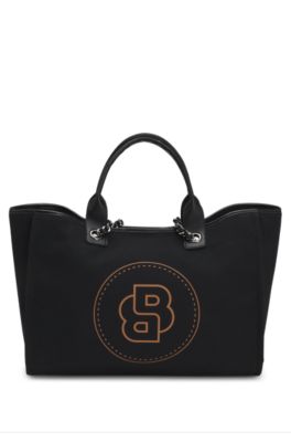 Equestrian shopper bag in coated canvas, Black