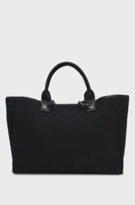 Equestrian shopper bag in coated canvas, Black