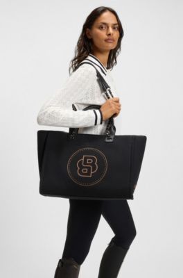 Equestrian shopper bag in coated canvas, Black