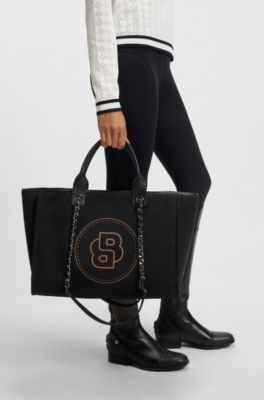 Equestrian shopper bag in coated canvas, Black