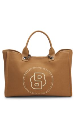 Equestrian shopper bag in coated canvas, Beige