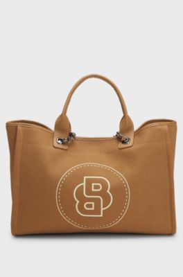 Equestrian shopper bag in coated canvas, Beige
