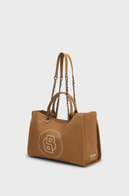 Equestrian shopper bag in coated canvas, Beige