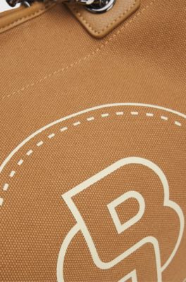 Equestrian shopper bag in coated canvas, Beige