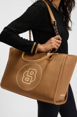 Equestrian shopper bag in coated canvas, Beige