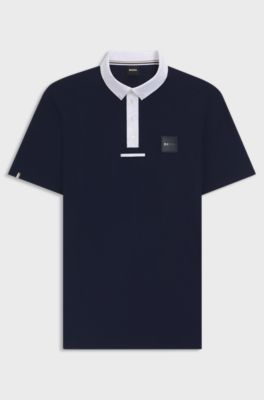 Wedstrijdshirt voor ruiters met details als contrast, Donkerblauw