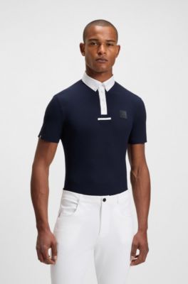 Wedstrijdshirt voor ruiters met details als contrast, Donkerblauw