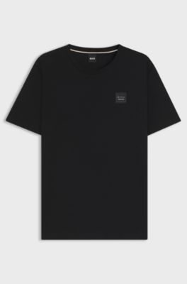 Equestrian stretch-cotton T-shirt with logo patch, Black